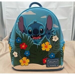Loungefly Disney Parks Stitch Tropical Floral Hide-And-Seek Mini Backpack NEW